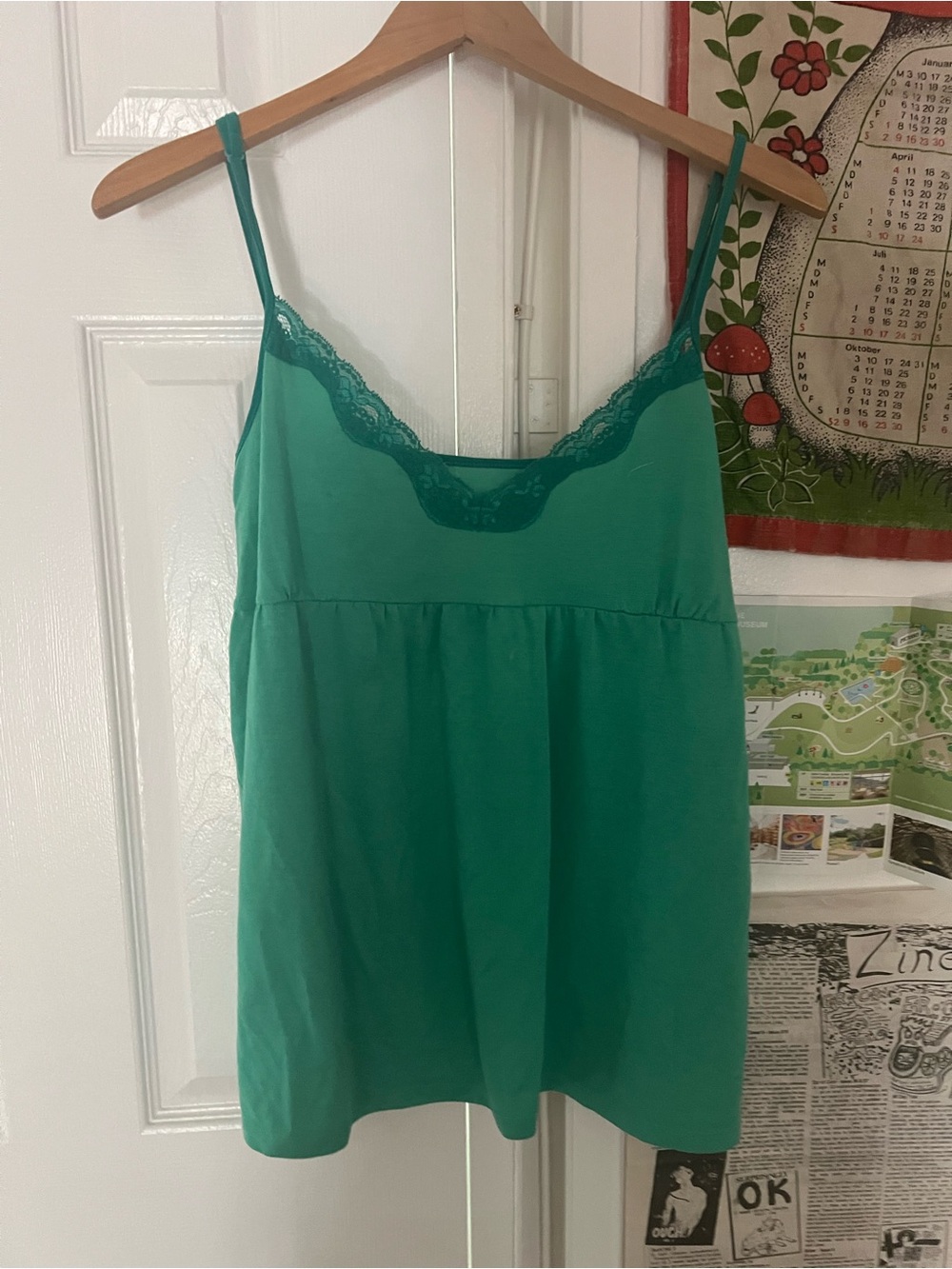 Green Lace Trim Cami Tank Top